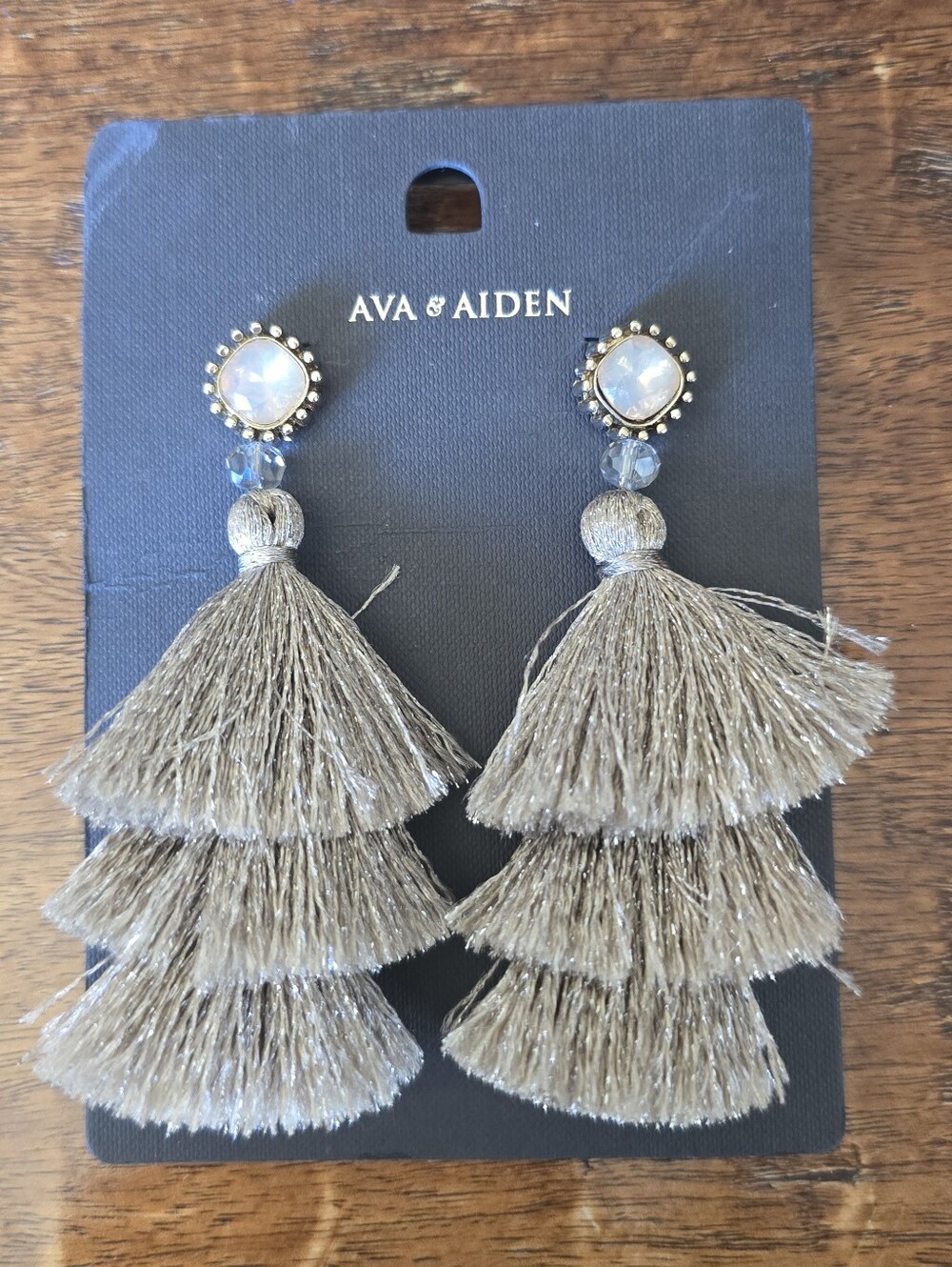 Ava & Aiden Shimmery Taupe Tiered Tassel Drop Earrings